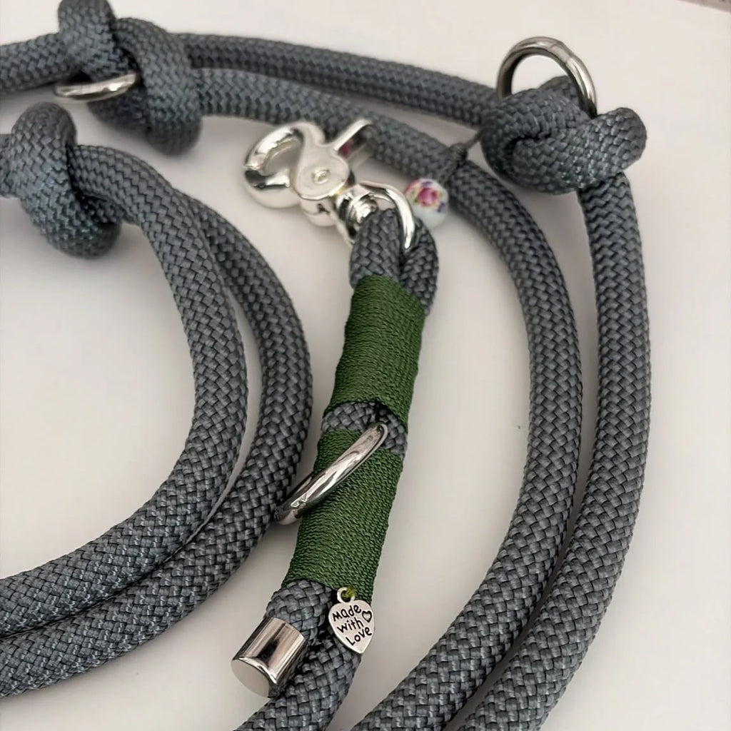 SPOT & RUST Tauleine mit Halsband -SET- Grau mit Wunschtakelung