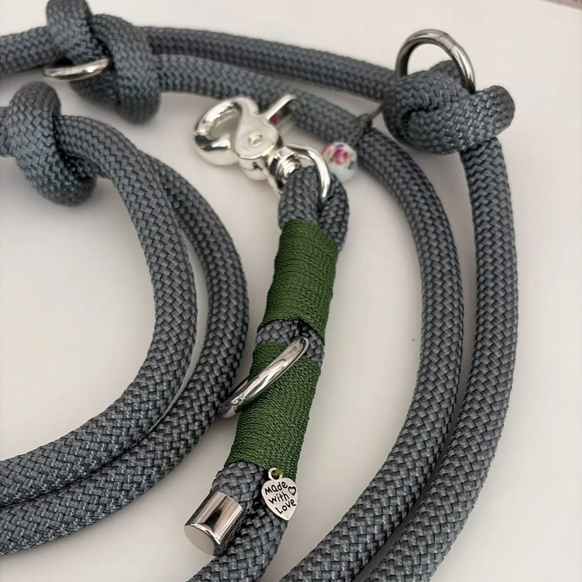 SPOT & RUST Tauleine mit Halsband -SET- Grau mit Wunschtakelung