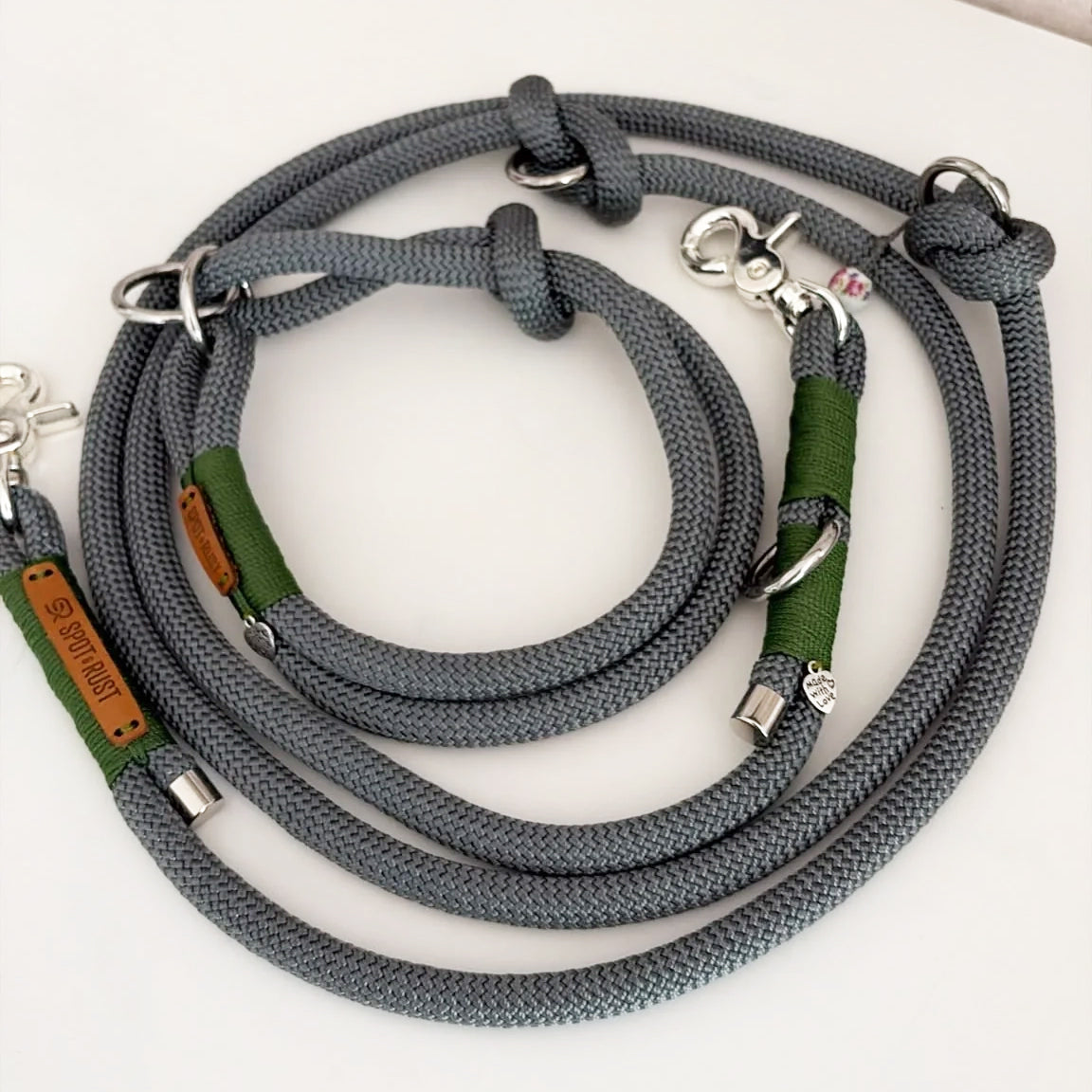 SPOT & RUST Tauleine mit Halsband -SET- Grau mit Wunschtakelung