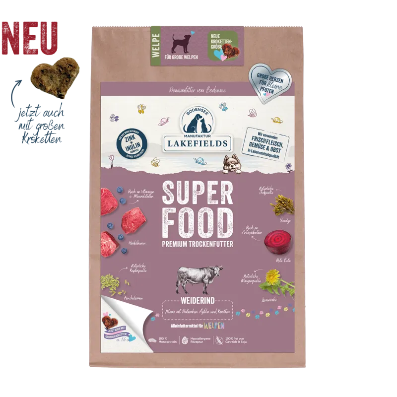 Lakefields Trockenfutter Superfood Rind -FÜR GROSSE WELPEN-