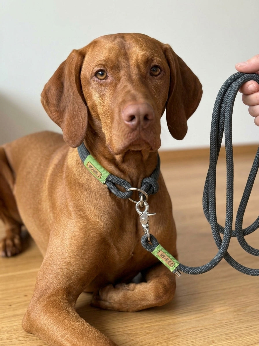 SPOT & RUST Tauleine mit Halsband -SET- Grau mit Wunschtakelung