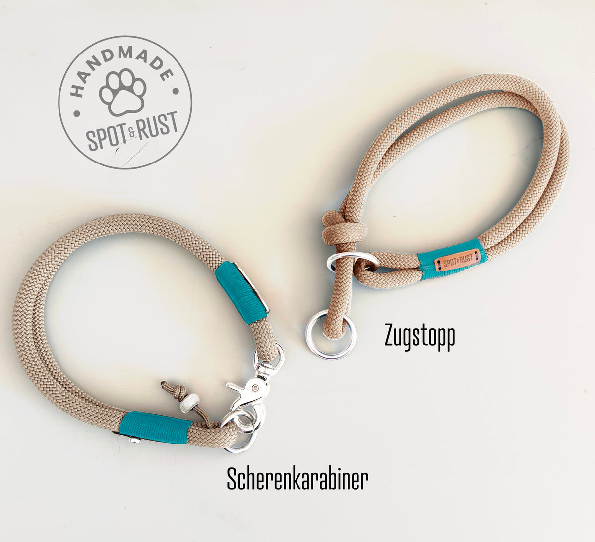 SPOT & RUST Tauleine mit Halsband -SET- Sand Türkis