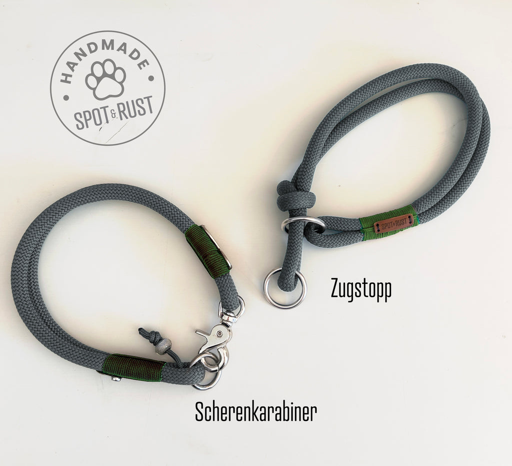 SPOT & RUST Tauleine mit Halsband -SET- Grau mit Wunschtakelung