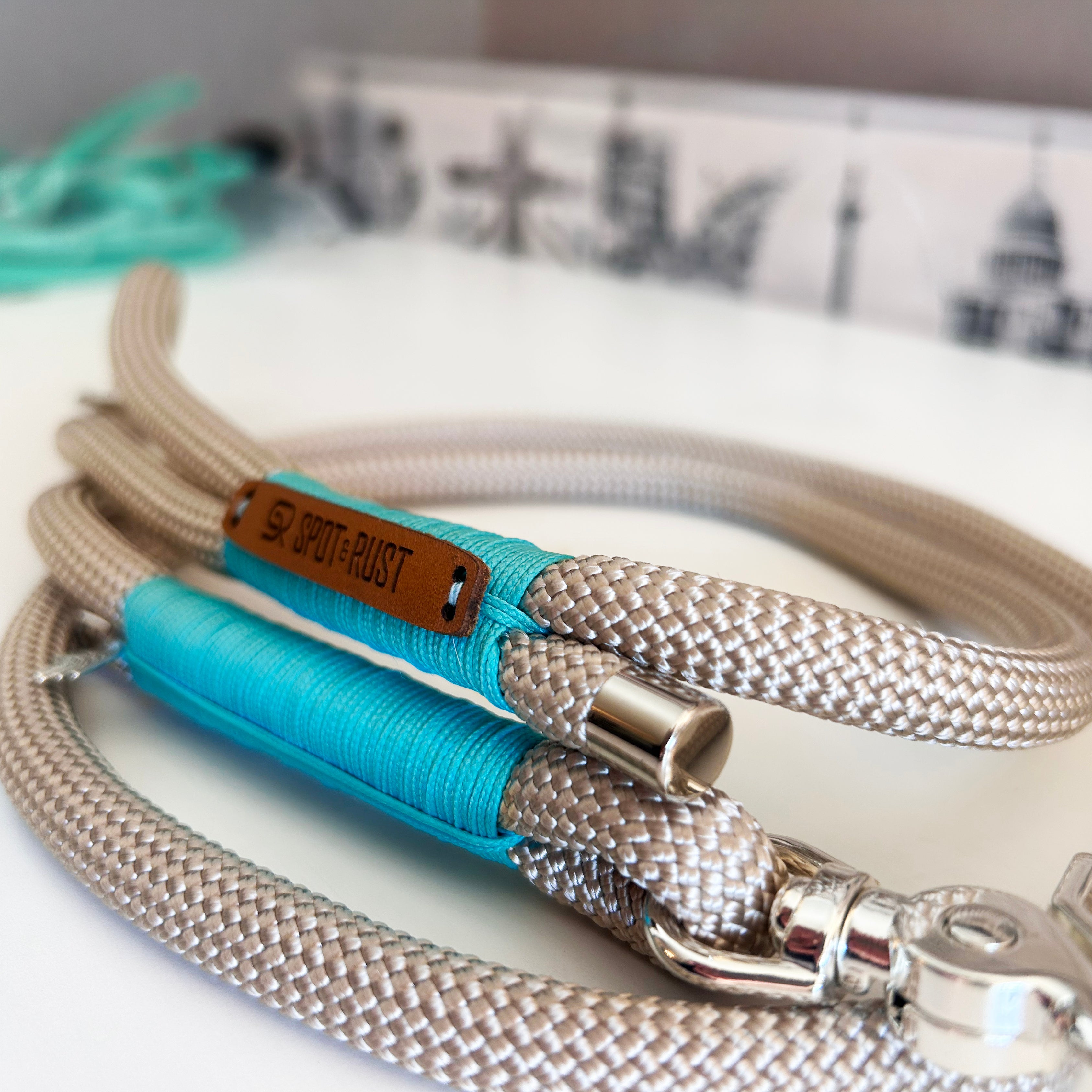 SPOT & RUST Tauleine mit Halsband -SET- Sand Türkis