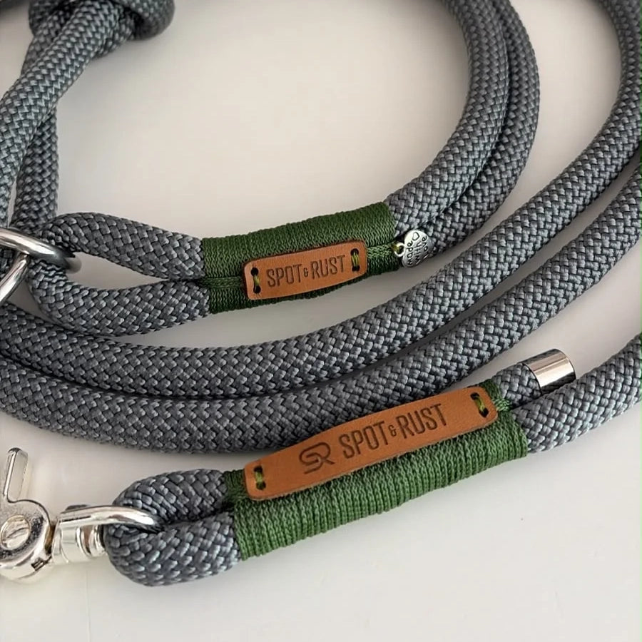 SPOT & RUST Tauleine mit Halsband -SET- Grau mit Wunschtakelung